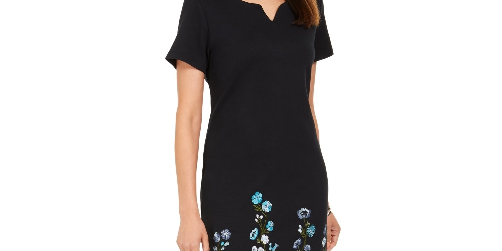 Karen Scott Women's Printed Split Neck Dress Black Size Small