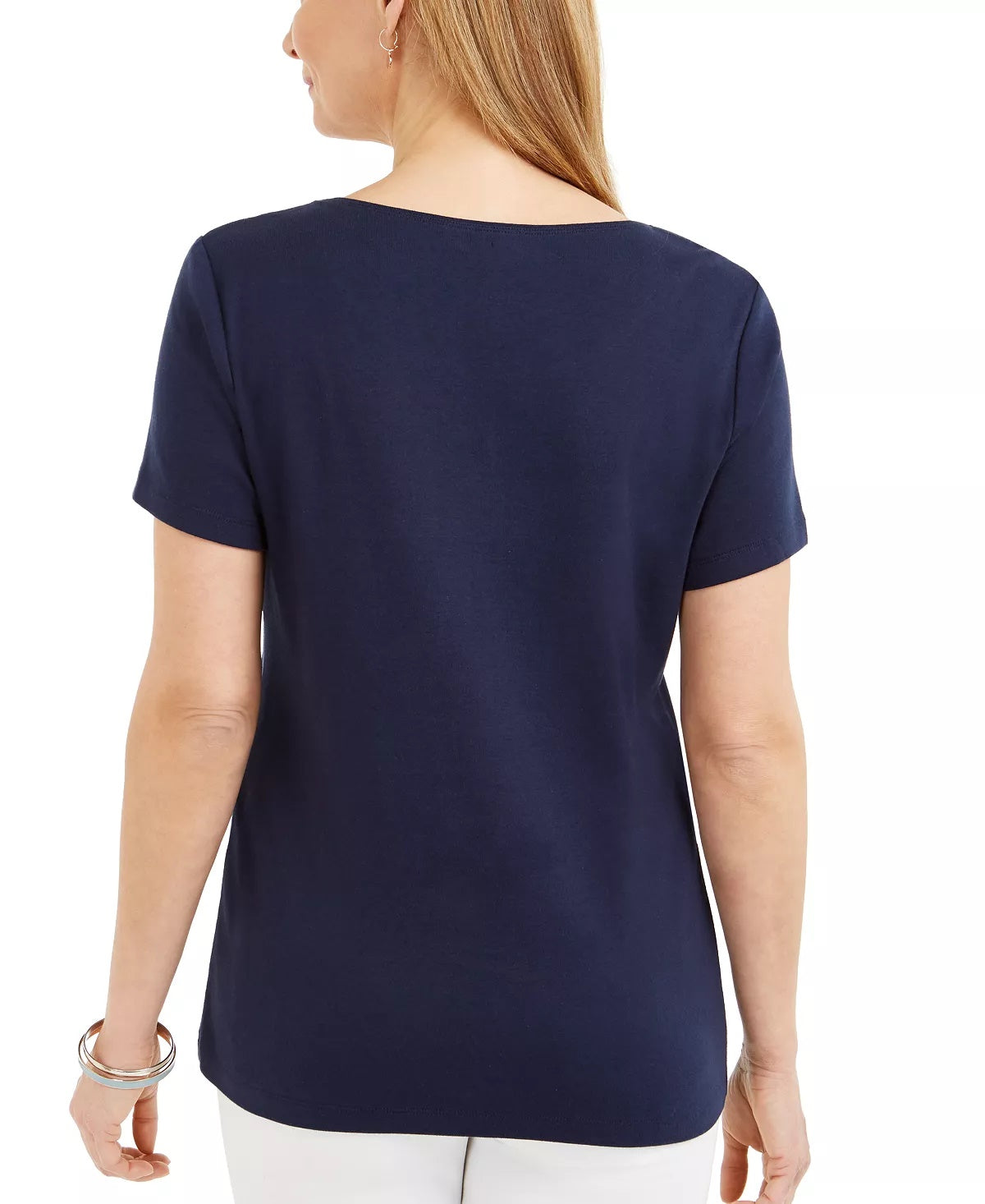 Karen Scott Women's Cotton Embellished Pineapple Top Navy Size Medium