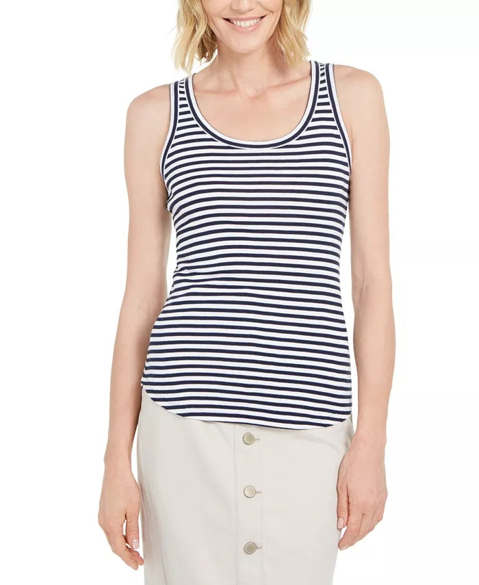Charter Club Women's Supima Cotton Knit-Stripe Tank Lt Beige Size Medium