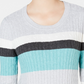 Karen Scott Women's Petite Striped Cotton Cable-Knit Sweater Blue Size PL