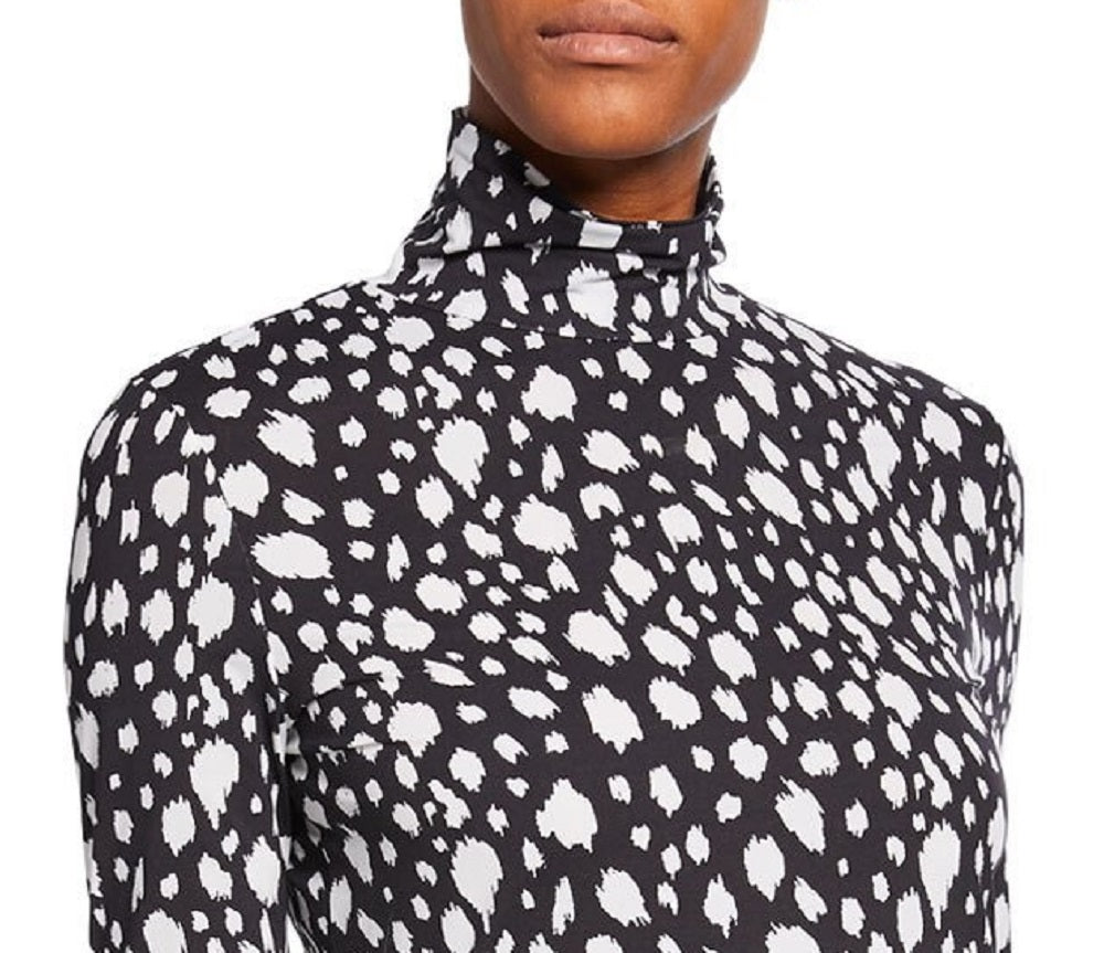 St. John Women's Collection Nuda Snow Leopard Print Jersey Turtleneck Black Size Petite