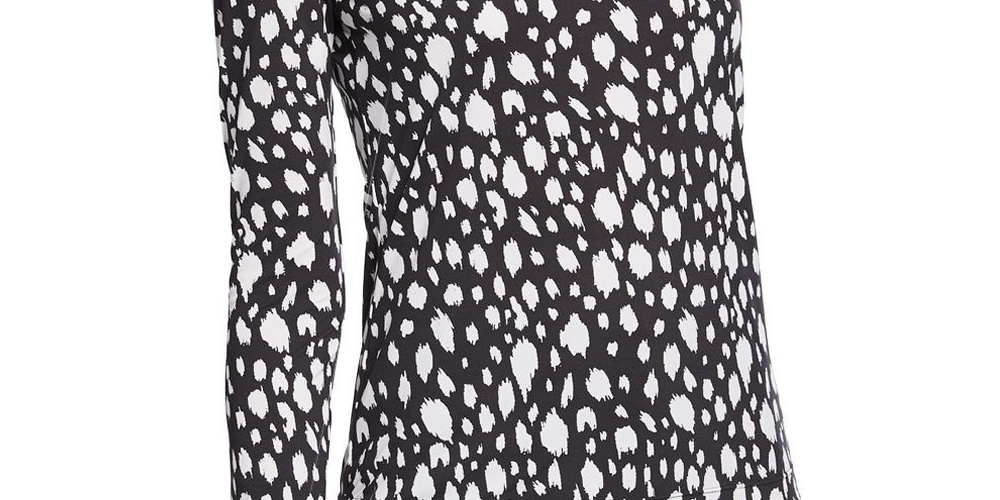 St. John Women's Collection Nuda Snow Leopard Print Jersey Turtleneck Black Size Petite