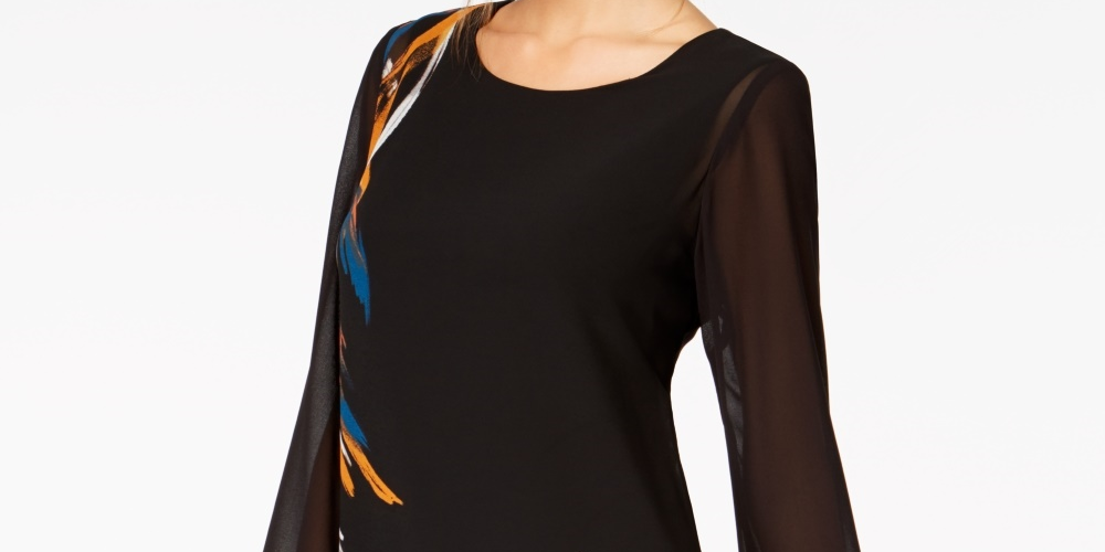 Alfani Women's Petite Placed-Print Chiffon Tunic White Size Petite S