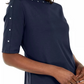 Karen Scott Women's Studded Elbow-Sleeve Boat-Neck Top Black Size Small