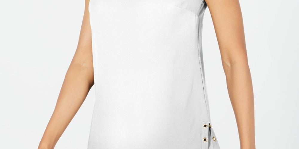 JM Collection Women's Grommet Trim Top White Size Large