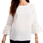 Charter Club Women's Eyelet Bell-Sleeve Top White Size X-Large