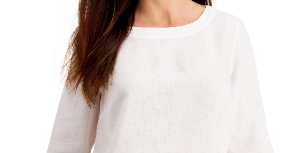 Charter Club Women's Eyelet Bell-Sleeve Top White Size X-Large