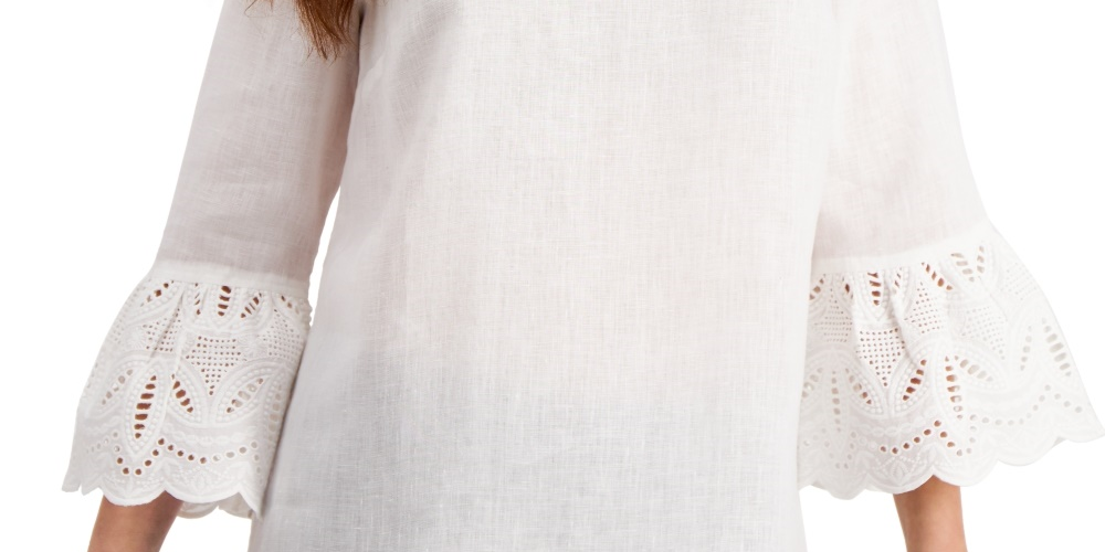 Charter Club Women's Eyelet Bell-Sleeve Top White Size X-Large