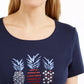 Karen Scott Cotton Women's Embellished Pineapple Top Blue Size X-Small
