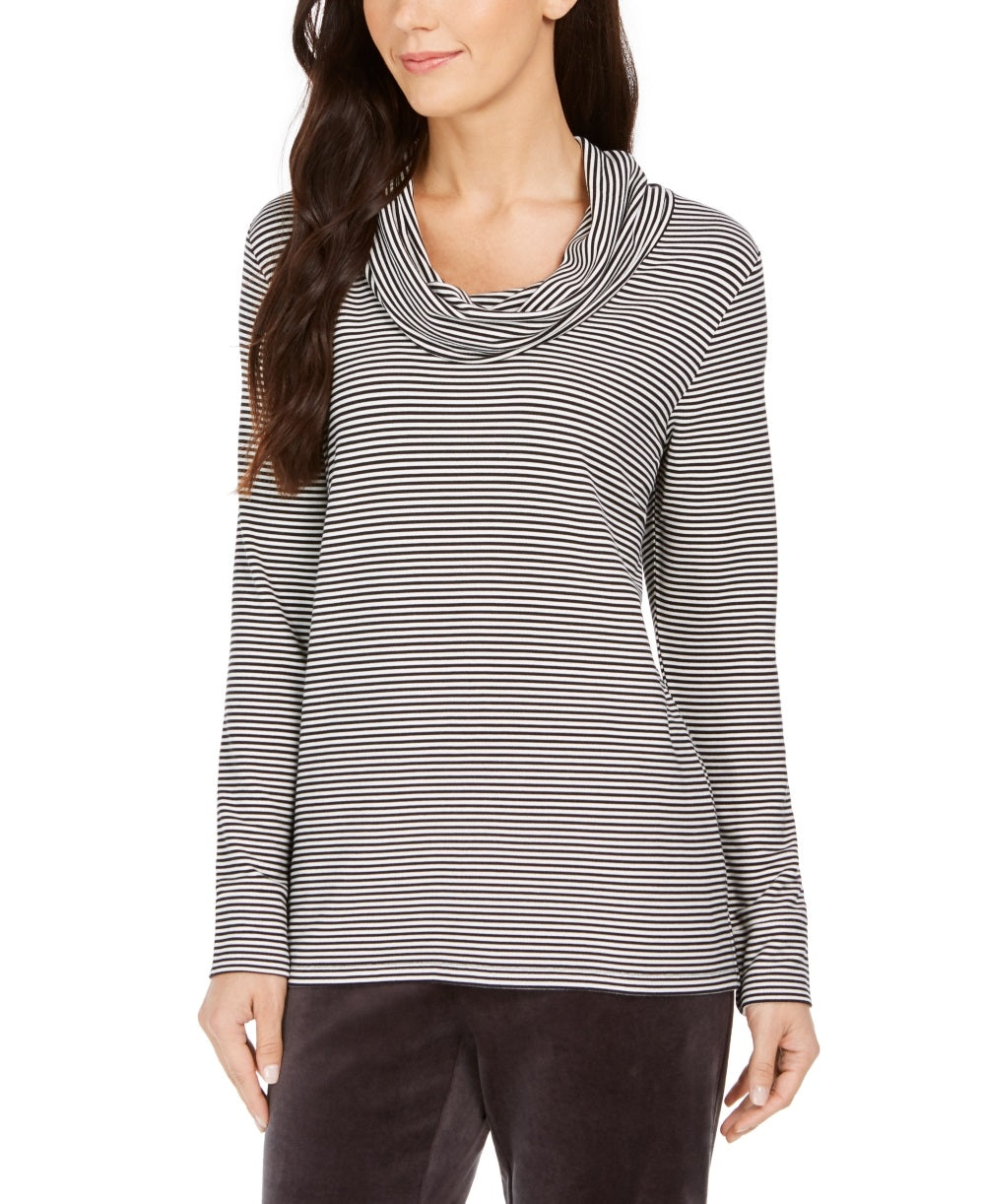 Charter Club Women's Striped Cowl Neck Top Black Size X-Small