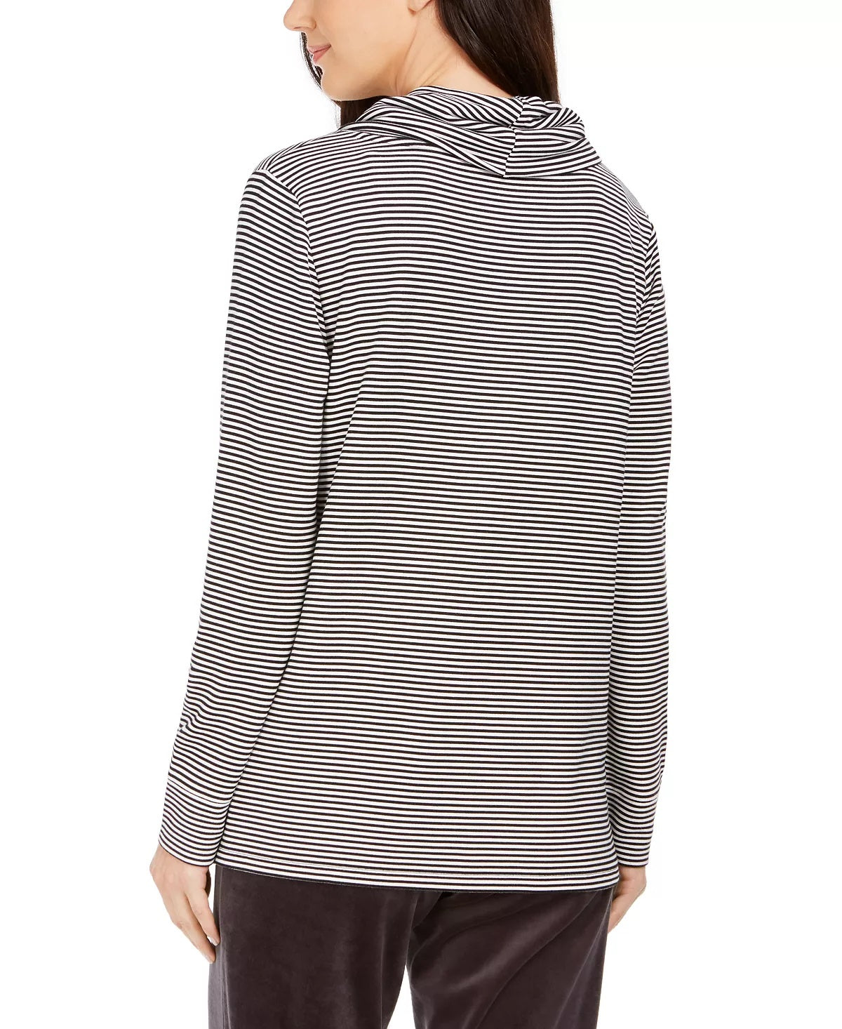 Charter Club Women's Striped Cowl Neck Top Black Size X-Small