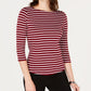 Charter Club Women's Petite Pima Cotton Button-Shoulder Print Top Red -PS