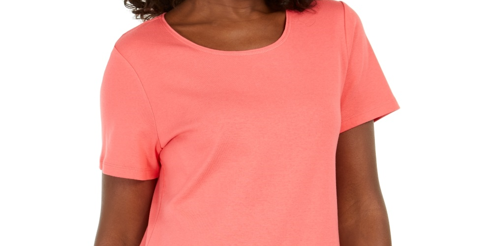 Karen Scott Women's Button-Hem Scoop-Neck Cotton Top Pink Size Small