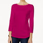 Charter Club Women's Pima Cotton Boat-Neck Button-Shoulder Top Dark Pink Size X-Small