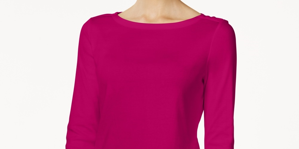 Charter Club Women's Pima Cotton Boat-Neck Button-Shoulder Top Dark Pink Size X-Small