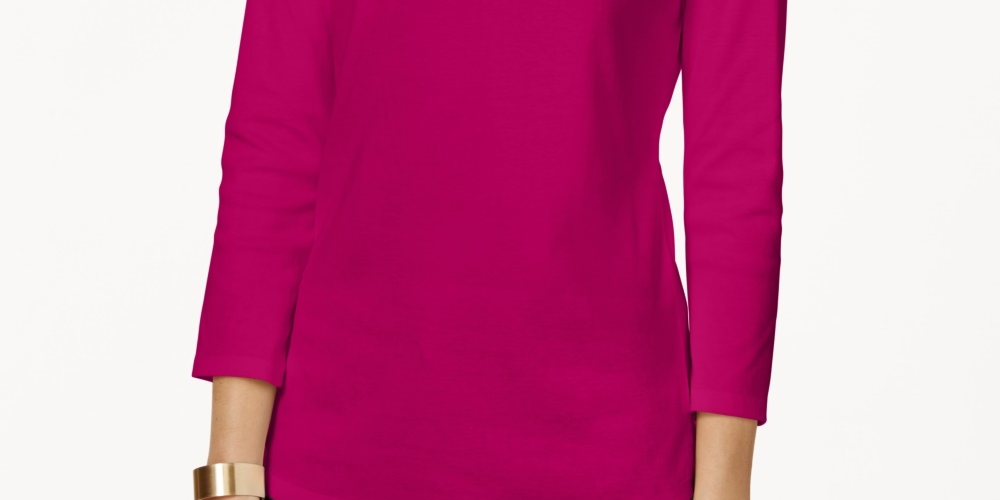 Charter Club Women's Pima Cotton Boat-Neck Button-Shoulder Top Dark Pink Size X-Small