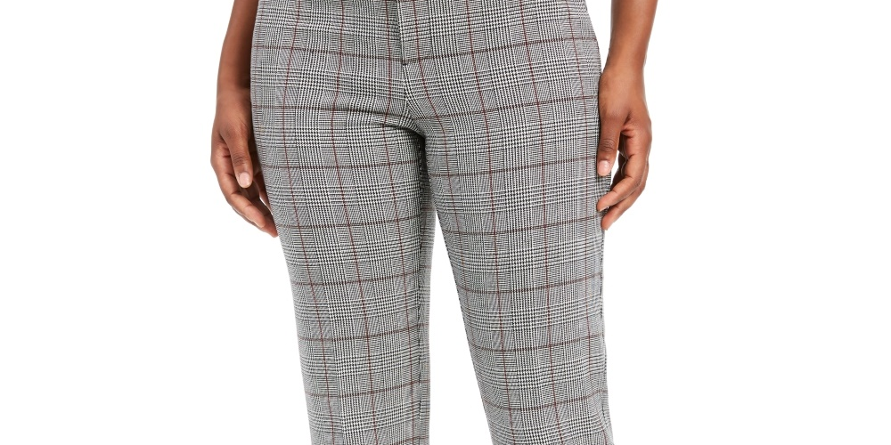 Charter Club Women's Plaid Straight-Leg Pants Gray Size 16 Petite
