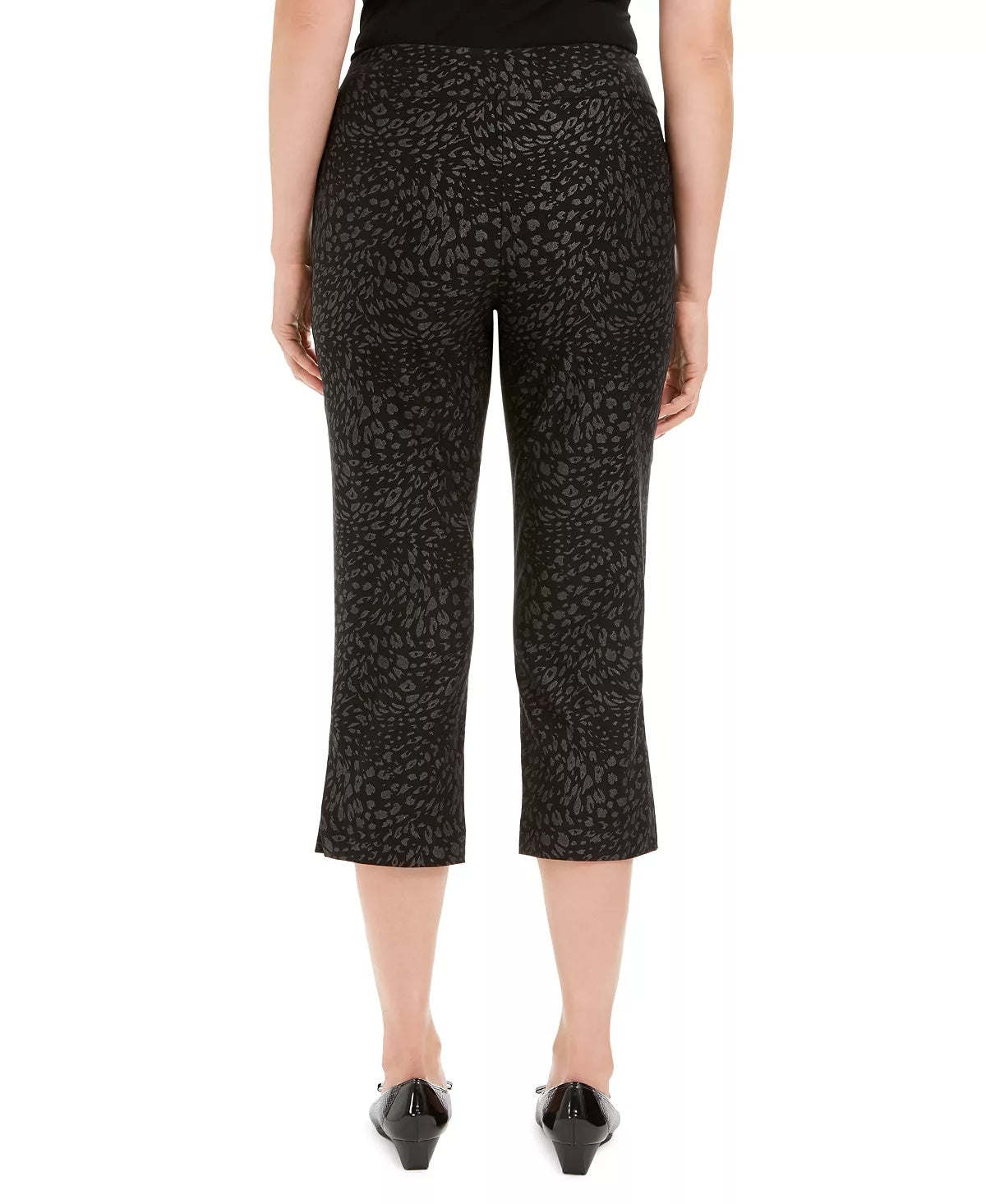 JM Collection Women's Printed Tummy-Control Capris Black Size Small