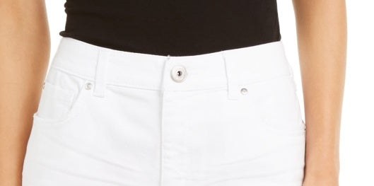 INC International Concepts Women's Frayed Hem High Rise Denim Shorts White Size 12