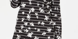 Karen Scott Women's Floral Print Striped Funnel Neck Top Black Size PS