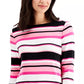 Charter Club Women's Pima Cotton Button Shoulder Stripe Top Pink Size X-Large