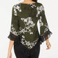 Alfani Women's Floral Print Lace Trim Top Green Size PS