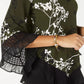 Alfani Women's Floral Print Lace Trim Top Green Size PS