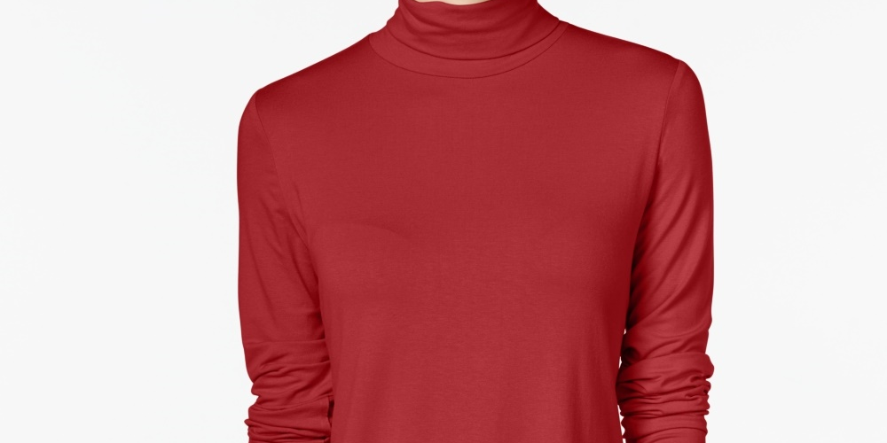 JM Collection Women's Petite Turtleneck Top Red Size Size PL