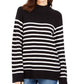 Charter Club Women's Petite Split-Back Striped Mockneck Sweater Black PS