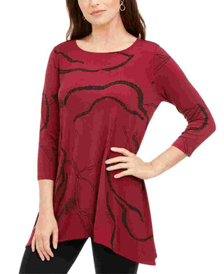 Alfani Women's Printed Handkerchief Hem Top Red Size Petite Small