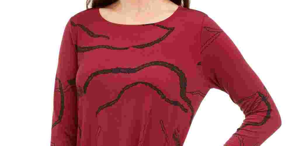 Alfani Women's Printed Handkerchief Hem Top Red Size Petite Small