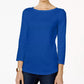 Charter Club Women's Boat Neck Button Shoulder Top Blue Size X-Small