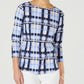 Charter Club Women's Cotton Plaid Boat Neck Top Blue Size Petite Small
