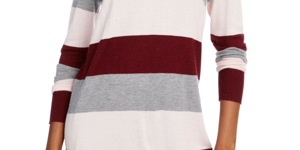 Maison Jules Women's Color Block Long Sleeve Jewel Neck Sweater Wine Size XX-Large