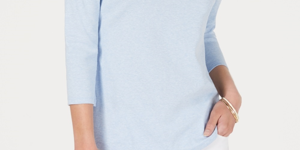 Charter Club Women's Boat Neck Button Shoulder Top Blue Size Large