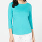 Charter Club Women's Boat-Neck Button-Shoulder Top Blue Size Small