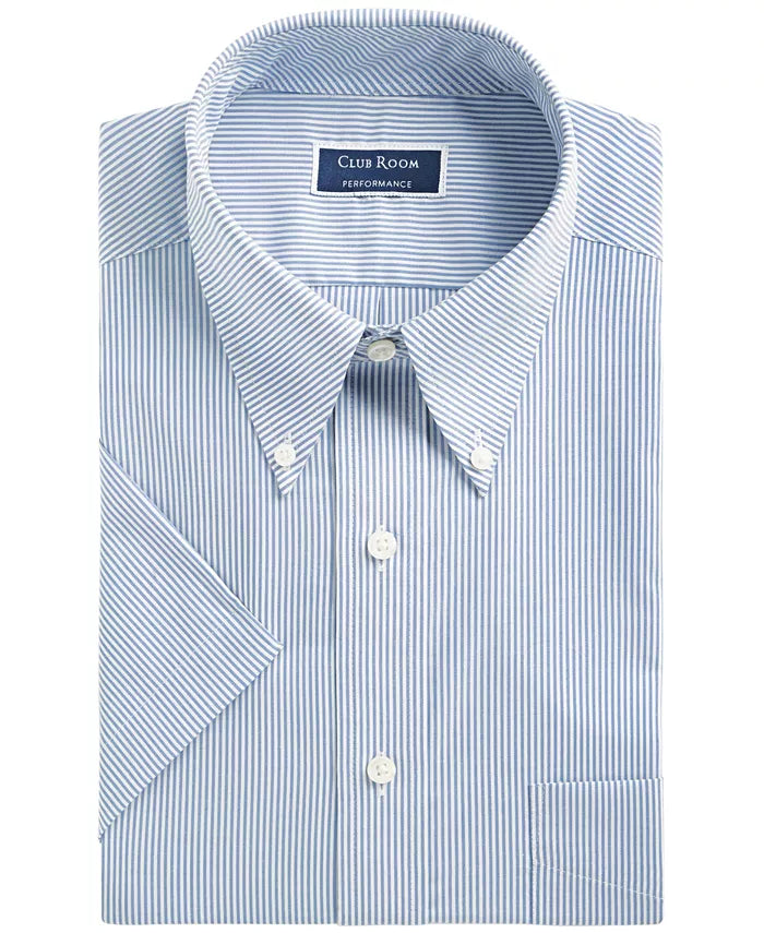 Club Room Men's Classic/Regular Fit Stretch Bengal Stripe Short Sleeve Dress Shirt Navy Size 14.5