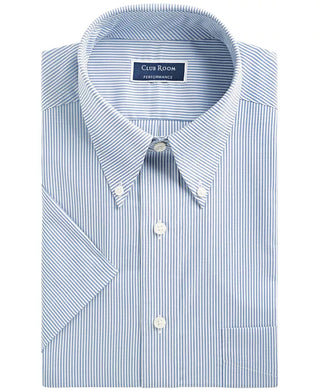 Club Room Men's Classic/Regular Fit Stretch Bengal Stripe Short Sleeve Dress Shirt Navy Size 14.5