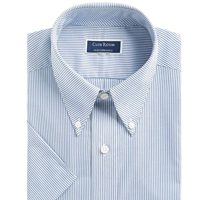 Club Room Men's Classic/Regular Fit Stretch Bengal Stripe Short Sleeve Dress Shirt Navy Size 14.5