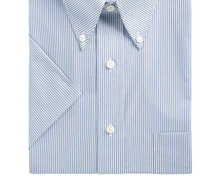 Club Room Men's Classic/Regular Fit Stretch Bengal Stripe Short Sleeve Dress Shirt Navy Size 14.5