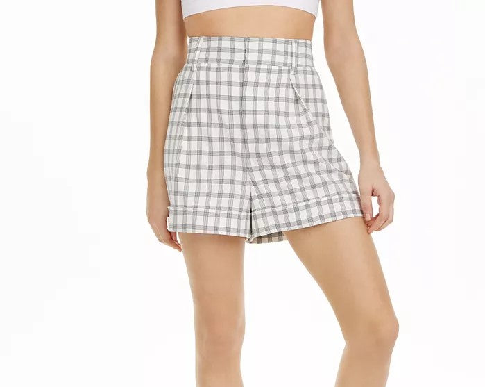 Danielle Bernstein Women's Plaid Shorts Natural Size 4