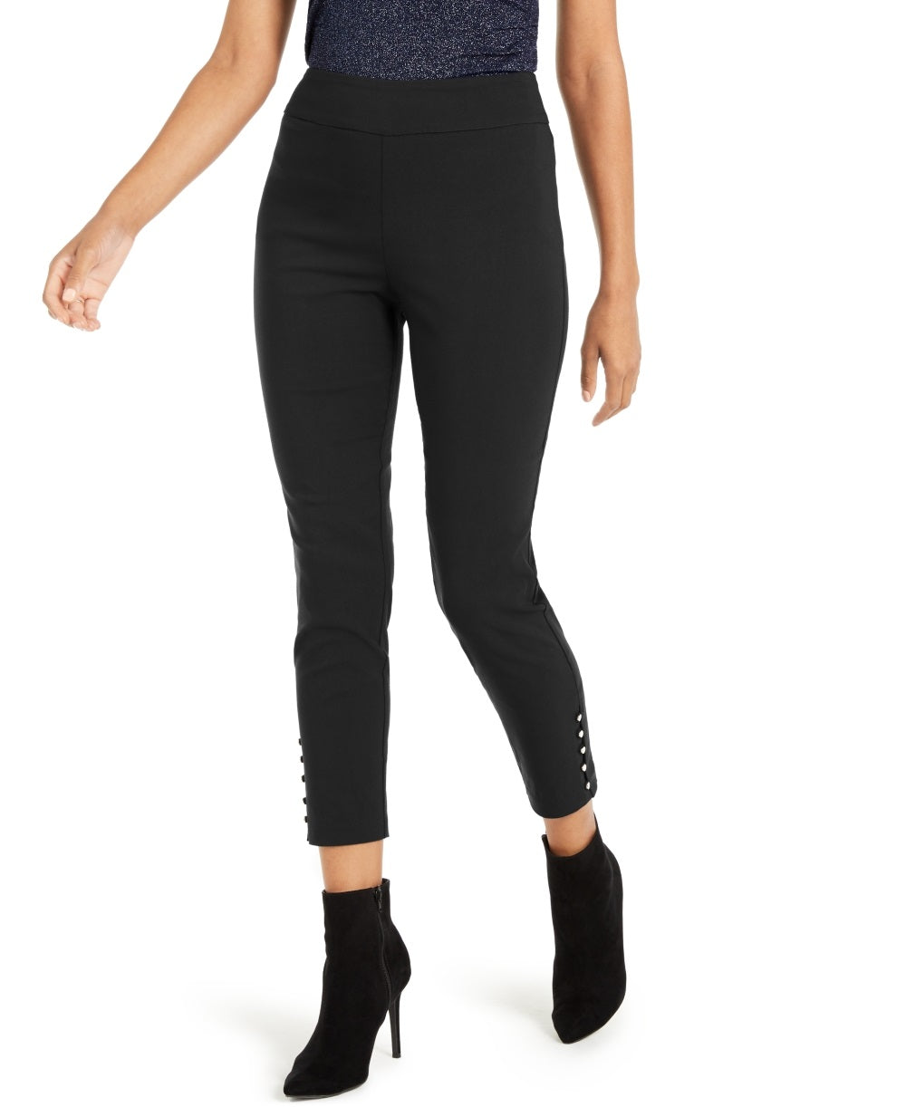 Thalia Sodi Women's Cropped Button Hem Pants Black Size Medium