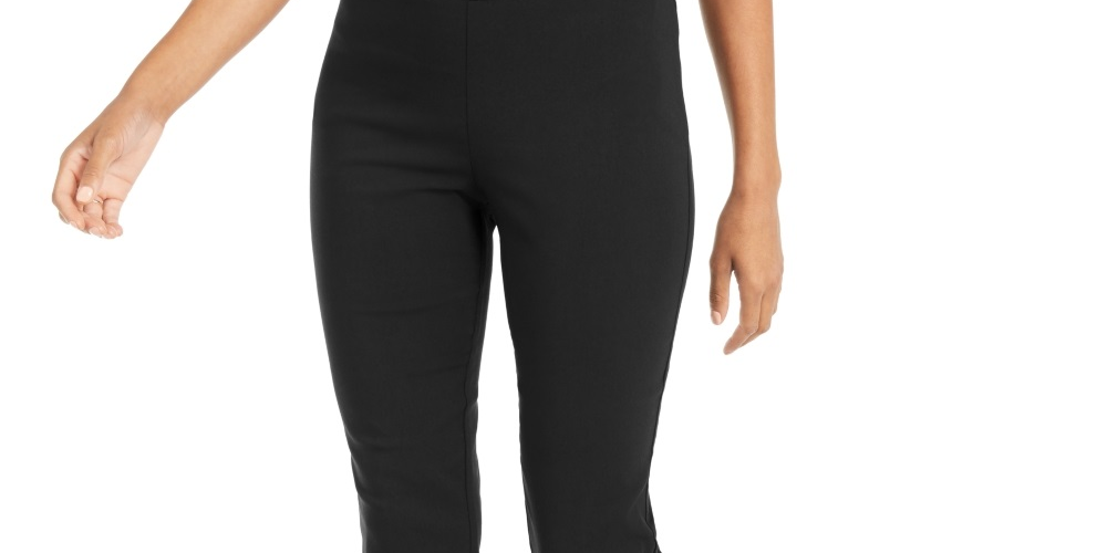 Thalia Sodi Women's Cropped Button Hem Pants Black Size Medium