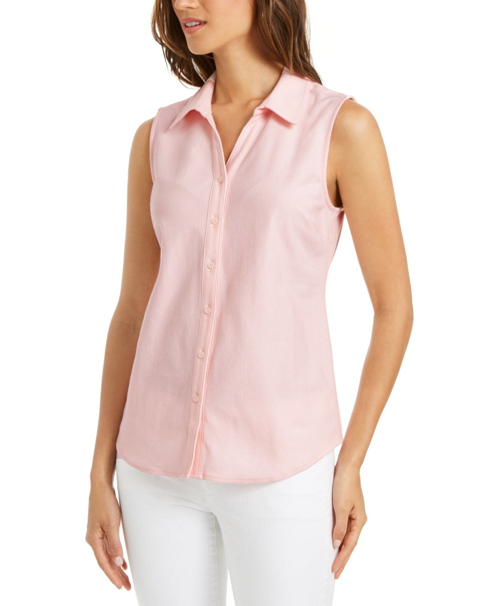 Charter Club Women's Cotton Pique Sleeveless Shirt Pink Size 6