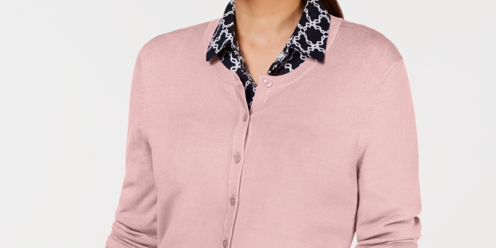 Charter Club Women's Long Sleeve Button Front Cardigan Pink Size X-Small