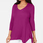 JM Collection Women's V-Neck Handkerchief-Hem Top Pink Size X-Small