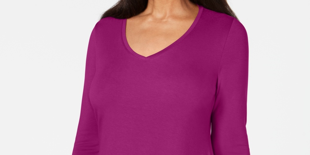 JM Collection Women's V-Neck Handkerchief-Hem Top Pink Size X-Small