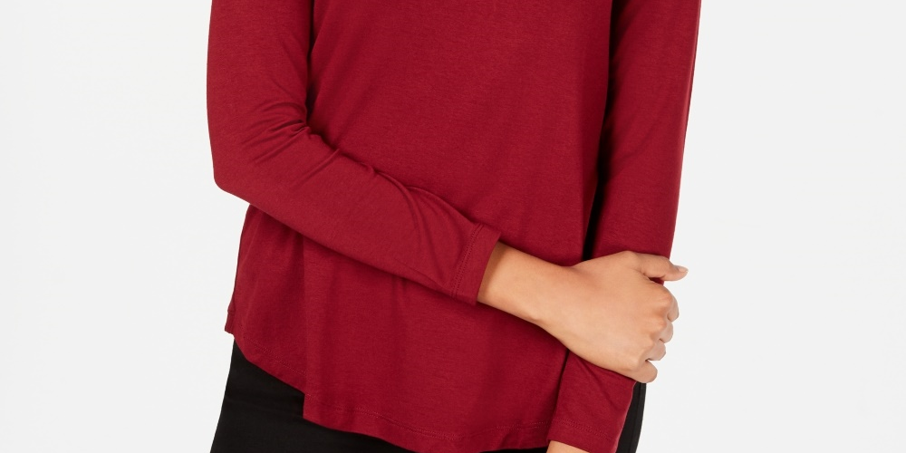 JM Collection Women's Turtleneck Top Red Size PL