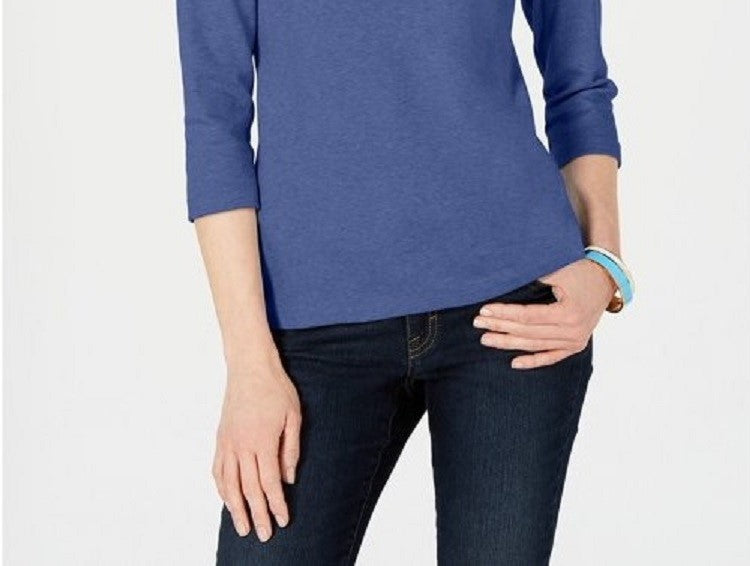 Karen Scott Women's Cotton Henley Top Blue Size Small