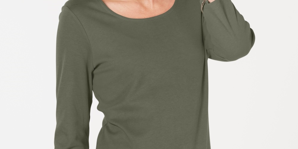 Karen Scott Women's Cotton Scoop Neck Top Green Size PS